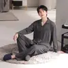 Pijama de algodão com mangas compridas e calças compridas para homens, conjunto de duas peças de cardigã de outono, roupa de casa masculina transfronteiriça para live-streaming