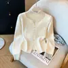 Suéter de tricô estiloso de duas peças para mulheres, com gola alta e retalhos de renda estilo coreano, outono/inverno novo A14340