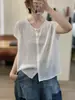 Estilo Nuevo de Verano 2026 Cuello Redondo Simple Botón Abierto Talla Grande Holgado Adelgazante Delgado Tejido Casual de Manga Corta para Mujer
