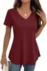 Camiseta de Verano Nueva Estilo Europeo y Americano para Mujer, de Waffle, Cuello en V, Manga Corta, Holgada, Talla Grande, Color Sólido, Adelgazante, Moderna, Versátil y Casual