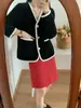 Novo cardigã de malha patchwork elegante estilo coreano para outono e inverno em cores doces, suéter de gola V solto para mulheres