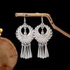 Pendientes de plata Miao de imitación de estilo étnico, pendientes largos con borlas de plumas, atractivos pendientes de venta al por mayor
