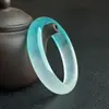 Pulsera de Jade Imitación Flor Azul Hielo de Alta Calidad, Pulsera de Jadeita Cuarcita Tricolor Amarillo-Verde-Púrpura Grado B con Flores Flotantes, Pulsera de Jade Imitación Dulong
