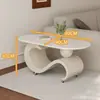 Nova Mesa de Centro de Ardósia Estilo Italiano com Rodízios, Móvel, para Sala de Estar, Uso Doméstico, Mesa Lateral Moderna Simples de Alto Padrão para Apartamentos Pequenos