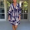 Vestido de Moda Nuevo Verano 2024 Transfronterizo Europeo y Americano con Mangas de Trompeta, Cuello en V y Falda Midi Estampada para Mujer