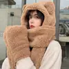 Gorro Caliente de Oso, Bufanda con Capucha, Guantes, Protector de Cuello de una Pieza, Gorro de Felpa a Prueba de Frío y Viento, Conjunto de Tres Piezas para Mujer en Otoño e Invierno
