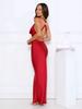 Elegante Vestido Slip sin Mangas con Cuello en V Drapeado para Mujer, Otoño 2025 Nuevo Sexy Vestido Ajustado de Satén sin Espalda con Cola de Pez