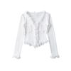 Camiseta de Manga Larga con Volantes Sexy de Cuello en V Profundo, Top Cardigan Casual Ajustado, Famoso en Internet