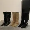 Botas western apiladas de estilo páramo para aumentar la altura para mujer, nuevas botas largas adelgazantes 2026, botas de montar de tubo alto Maillard