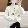 Suéter de cuello medio para mujer, Nuevo estilo Otoño e Invierno, Elegante top de terciopelo de visón, Chaqueta corta, Camiseta básica de punto para mujer, Mangas largas