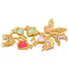 Colgante de Acero Inoxidable con Incrustaciones de Diamantes Estilo Francés Mariposa Luna Corazón Dorado Accesorios para Collar Pulsera Joyería Venta al por Mayor Transfronteriza
