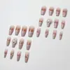 Uñas Portátiles Barrocas Francesas de Longitud Media con Diamantes Brillantes Lazo Grande Manicura Uñas Portátiles con Adorno de Perlas Uñas Portátiles