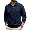 Sudadera de otoño para hombre con cuello, de un solo botón, manga larga, informal, de color liso, jersey de punto