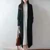 Cardigan de Tricô Liso com Gola Lapela de Lã Novo Outono/Inverno 2026 Manga Longa Feminino Sem Botão com Bolsos Longo de Lã