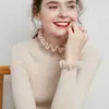 Outono e Inverno Transfronteiriço 2020 Nova Malha Feminina Estilo Coreano Gola Florida Listrada Camisa de Base com Jaqueta Suéter Top