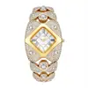 Relógio feminino luxuoso e elegante cravejado de diamantes, design quadrado estiloso e sofisticado, pulseira totalmente cravejada de diamantes, banho a vácuo de alta qualidade
