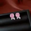 Aretes de Flor de Hielo Rosa con Circonita de Aguja Plateada para Mujer, Aretes Frescos y Únicos de Estilo Dulce, Modernos, Sencillos y Versátiles, Elegantes Accesorios para Orejas
