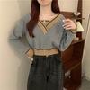 Elegante Top Tricô Coreano para Início de Outono Camisa Feminina Primavera e Outono 2024 Novo Pulôver Preguiçoso Gola V Manga Longa Camisa Básica