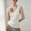 Estilo Minimalista Camisola de Lana Pura con Cuello en U Chaleco sin Mangas para Mujer Ajustado de Punto Capa Base Cálida