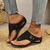 Sandalias de cuña con tiras caladas y puntera de tanga para mujer, transfronterizas, con hebilla metálica, suela gruesa, antideslizantes, transpirables, adecuadas para ir al trabajo en verano, playa, versátiles, suela suave