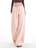 Pantalones deportivos rosas de pierna ancha para mujer, nuevo estilo otoño 2026, de cintura alta, adelgazantes, holgados, estilo americano, pantalones de chándal casual de pierna recta de moda