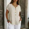 2026 Transfronterizo Europeo y Americano Tiktok Amazon Nuevo Color Sólido Estilo Perezoso Algodón y Lino Manga Corta Top Camiseta para Mujer