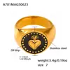 Anillo Abierto de Rueda de la Fortuna de Ágata Natural y Ojo de Tigre Moda Versátil Chapado en Oro Real de 18K Anillo para Dedo Índice con Forma de Corazón