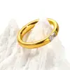 Estilo Ins Japonês e Coreano Moda de Nicho Joias Simples para Casal Aço Inoxidável Banhado a Ouro 18K Zircônia Retangular Anel Feminino
