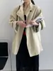 Luego, el gabán estrella~ Gabán casual de estilo coreano, talla grande, con cuello alto para mujer, chaqueta de color block a rayas para mujeres petite 5085