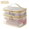 Nueva Bolsa de Cosméticos de Malla de Doble Capa Gran Capacidad Portátil para Viaje Neceser Bolsa de Almacenamiento Transparente de Malla