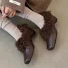 Zapatos Retro de Piel Suave sin Cordones, Estilo Nuevo Invierno 2026, Muy Elegantes, con Puntera Cuadrada, Tacón de Cuña que Aumenta la Altura y Forro de Felpa para Mujer