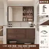 Gabinete de Baño Color Nogal, Lavabo de Madera Maciza Multicapa a Prueba de Humedad, Lavabo Integrado, Gabinete de Baño de Doble Cajón, Lavabo Integrado de Cerámica