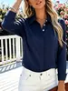 Nueva camisa blanca de manga larga casual, versátil, no transparente, con cuello en V, para mujer, antiarrugas, microelástica, de nueva importación transfronteriza, con botones ocultos