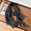 Pañuelo de seda estilo coreano con lunares azules para mujer, corbata de cuello fina y elegante, pañuelo largo de gasa de alta gama, accesorio de pañuelo pequeño