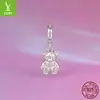 Yinziyun Original Prata Esterlina S925 Coração Urso Morango Pulseira Contas Acessórios Doce Fofo Pingente Laço