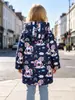 Abrigo de longitud media con capucha para niñas, estampado de unicornios de ensueño a cuadros, color liso, estampado completo, forro polar arcoíris, engrosado para otoño e invierno