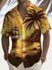 2026 Transfronteriza 3D Digital Camisa de Hombre Verano Hawaiana Costa Marítima Patrón de Palmera Camisa de Manga Corta
