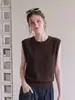 Chaleco de Punto Redondo Color Café Estilo Old Money Moda Minimalista para Mujer Verano 2026 Holgado Versátil sin Mangas Camiseta sin Mangas