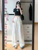 Jeans Branco Americano com Caimento Feminino Outono e Inverno 2024 Novo Plissado High-end Solto de Cintura Alta Perna Larga Reto