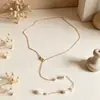 Colar Europeu e Americano Transfronteiriço com Pérolas Costas Abertas, Corrente de Costas para Vestido de Noiva para Mulheres, Elegante Pingente de Pérola Gota d'Água Corrente de Costas