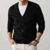 Cardigan de Tricô com Gola Lapela Masculino Novo Fino para Primavera e Outono Top Casual Peça Externa Camisa de Ar Condicionado Tricô com Botões
