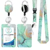 Funda de Tarjeta de Mármol de Aleación de Zinc Redonda Cordón Goteo de Pegamento Hebilla de Tirón Fácil Carrete Retráctil de Insignia Fácil Funda para Tarjeta de Documento