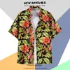 Camisa Floral Tailandesa de Playa para Hombre de Manga Corta Ins Guapo Verano Estilo Hong Kong Retro Hawaiana Seda de Hielo Camisa de Playa Moderna