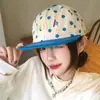 Gorra de Béisbol Plana con Visera, Bordada con Letras, Bloques de Color Azul y Blanco de Puntos, Estilo Dopamina, para Niñas, Circunferencia de Cabeza Grande, Gorra de Pico de Pato que Hace que la Cara Parezca Más Pequeña