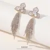Brincos de Corrente Longa com Garras Exageradas Elegantes de Prata S925 com Strass para Mulheres Brincos com Franjas de Diamante Colorido Europeus e Americanos Brincos da Moda