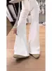 Jeans Acampanados Estilo Americano Sin Pinzas para Mujer en Otoño e Invierno Forrados de Polar Talla Grande para Gorditas mm Blancos de Cintura Alta Sueltos y Versátiles Pantalones de Herradura