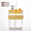 Nuevo Vaso de Vidrio con Popote de Animal Lindo de Aspecto Elegante Lujo Ligero Gran Capacidad Vaso de Agua Estudiante Dibujos Animados Portátil Vaso con Popote