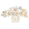 Peine para el cabello de princesa nupcial transfronterizo Aleación de diamante incrustado a mano Peine para el cabello Retro Dorado Floral Traje Xiuhe Accesorios para el cabello