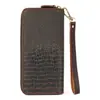 1182 Cartera para Hombre de Cuero Crazy Horse Retro con Relieve Moda Bolso Largo para Teléfono Móvil Portafolio con Cremallera de Cuero Genuino Ranuras Múltiples para Tarjetas