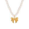 Colar Corrente Clavicular de Aço Titânio com Laço de Pérolas Shijia, Banhado a Ouro 18K, Estilo Nicho Ins, Aço Inoxidável